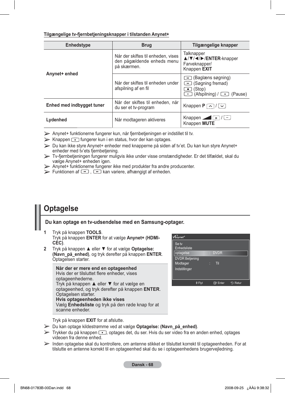 Optagelse | Samsung BN68-01783B-00 User Manual | Page 302 / 389