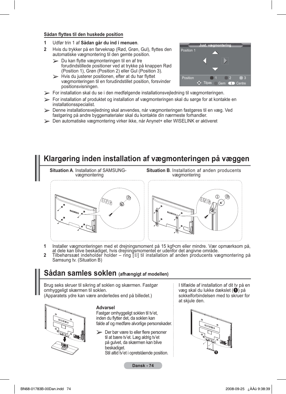 Sådan samles soklen | Samsung BN68-01783B-00 User Manual | Page 308 / 389