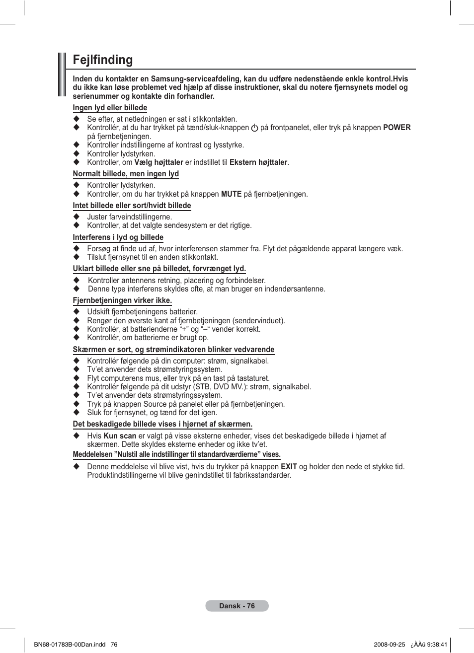 Fejlfinding | Samsung BN68-01783B-00 User Manual | Page 310 / 389
