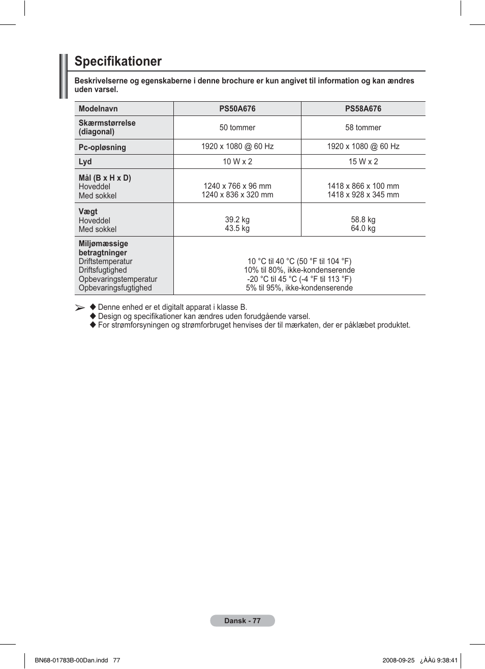Specifikationer | Samsung BN68-01783B-00 User Manual | Page 311 / 389