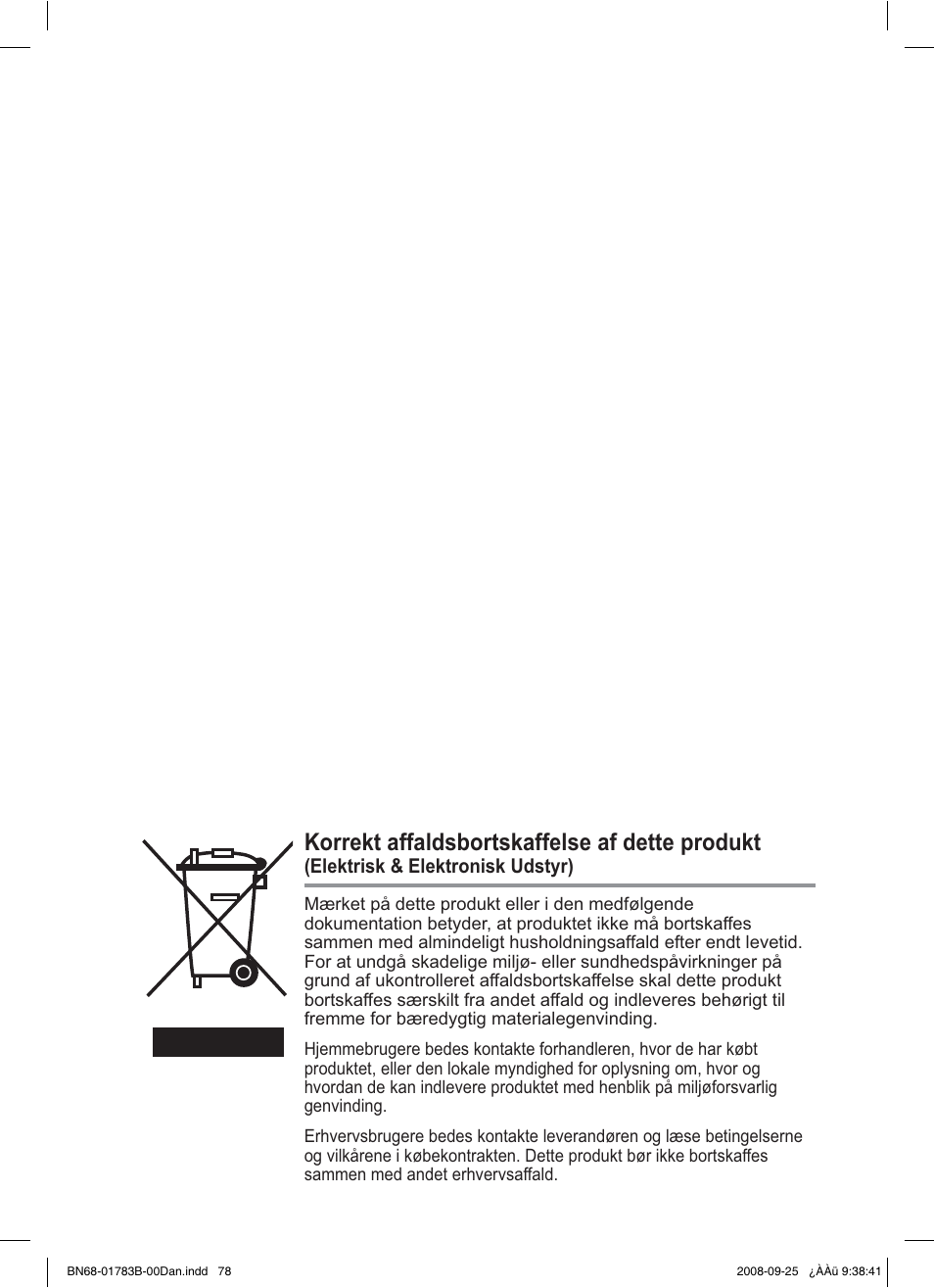 Korrekt affaldsbortskaffelse af dette produkt | Samsung BN68-01783B-00 User Manual | Page 312 / 389