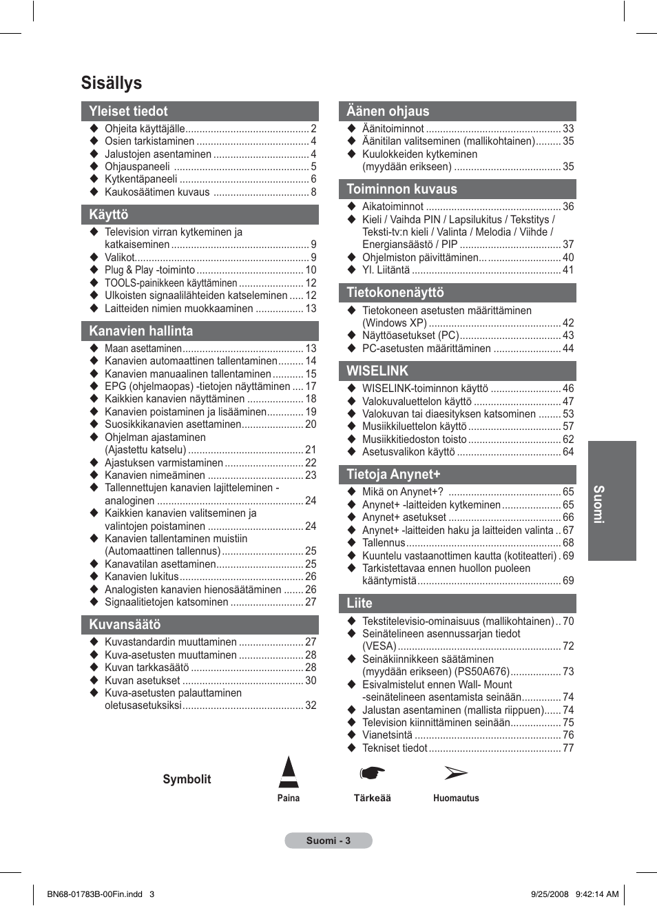 Sisällys | Samsung BN68-01783B-00 User Manual | Page 314 / 389