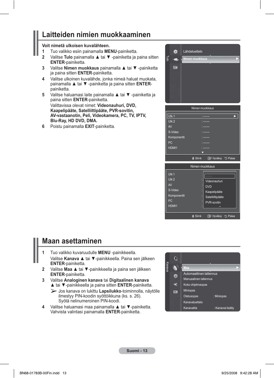 Laitteiden nimien muokkaaminen, Maan asettaminen | Samsung BN68-01783B-00 User Manual | Page 324 / 389