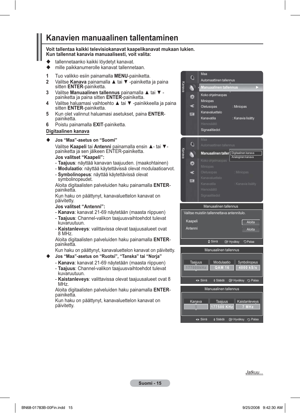 Kanavien manuaalinen tallentaminen | Samsung BN68-01783B-00 User Manual | Page 326 / 389