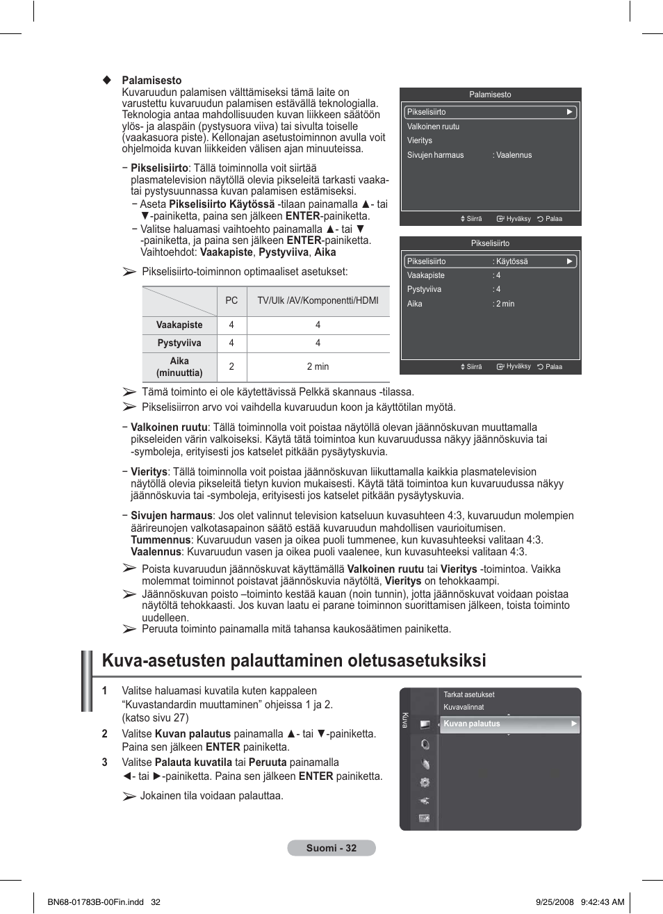Kuva-asetusten palauttaminen oletusasetuksiksi | Samsung BN68-01783B-00 User Manual | Page 343 / 389