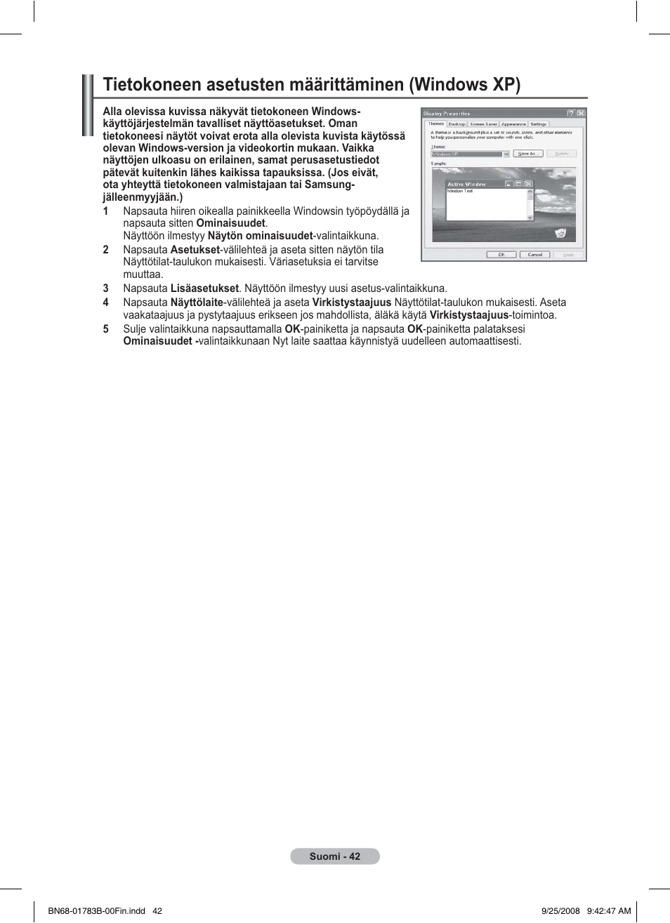 Tietokoneen asetusten määrittäminen (windows xp) | Samsung BN68-01783B-00 User Manual | Page 353 / 389