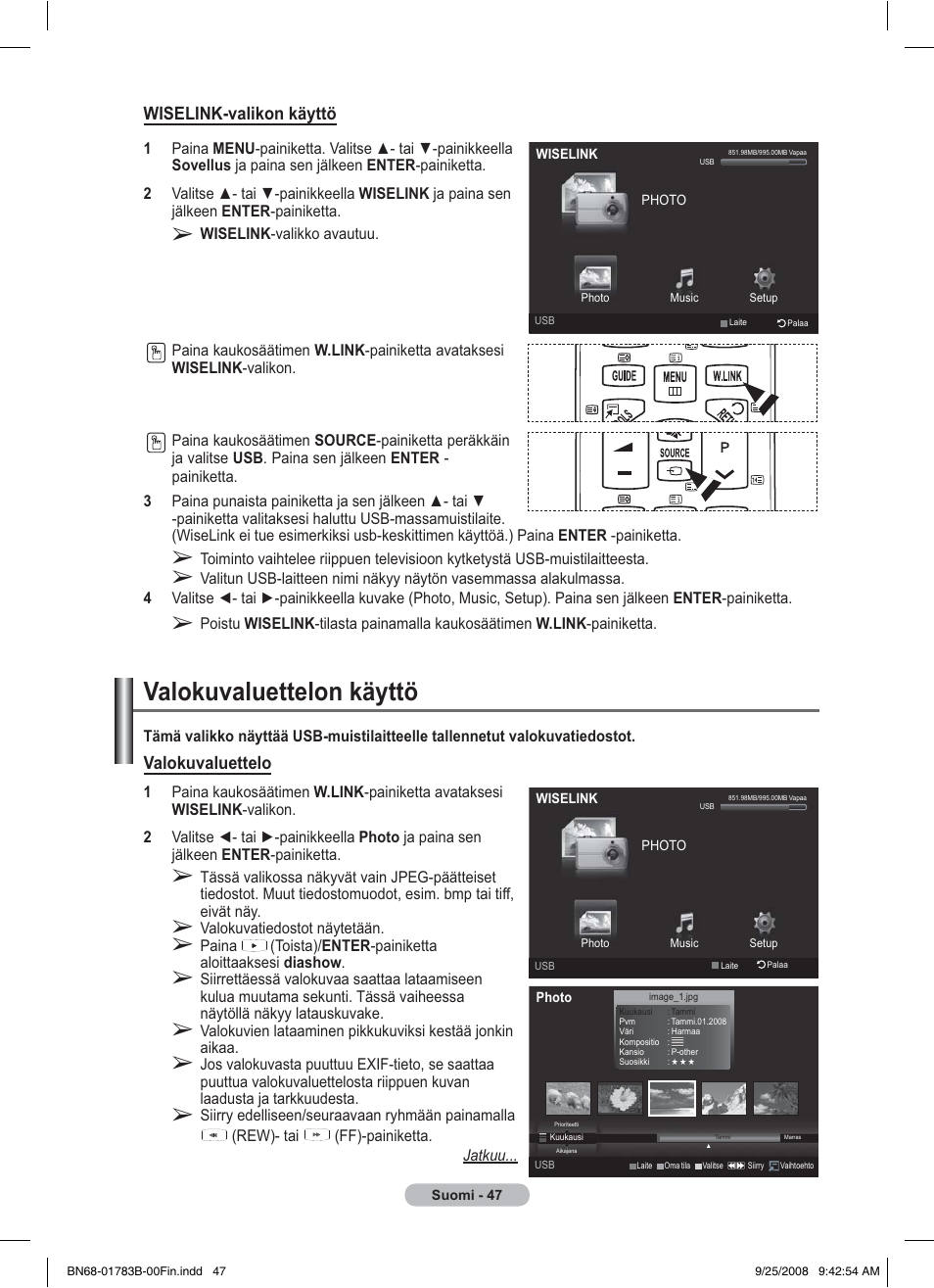 Valokuvaluettelon käyttö, Wiselink-valikon käyttö, Valokuvaluettelo | Samsung BN68-01783B-00 User Manual | Page 358 / 389