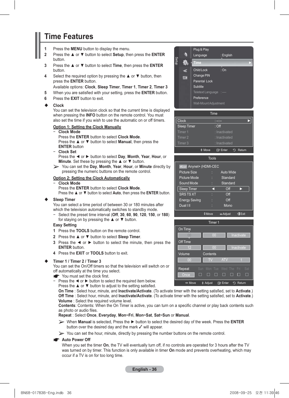 Time features | Samsung BN68-01783B-00 User Manual | Page 36 / 389
