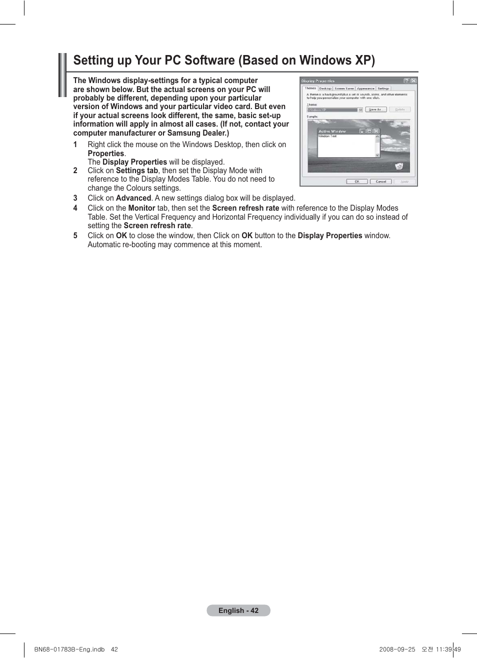 Setting up your pc software (based on windows xp) | Samsung BN68-01783B-00 User Manual | Page 42 / 389