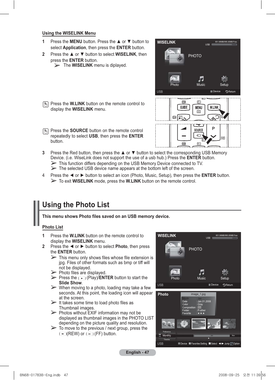 Using the photo list | Samsung BN68-01783B-00 User Manual | Page 47 / 389