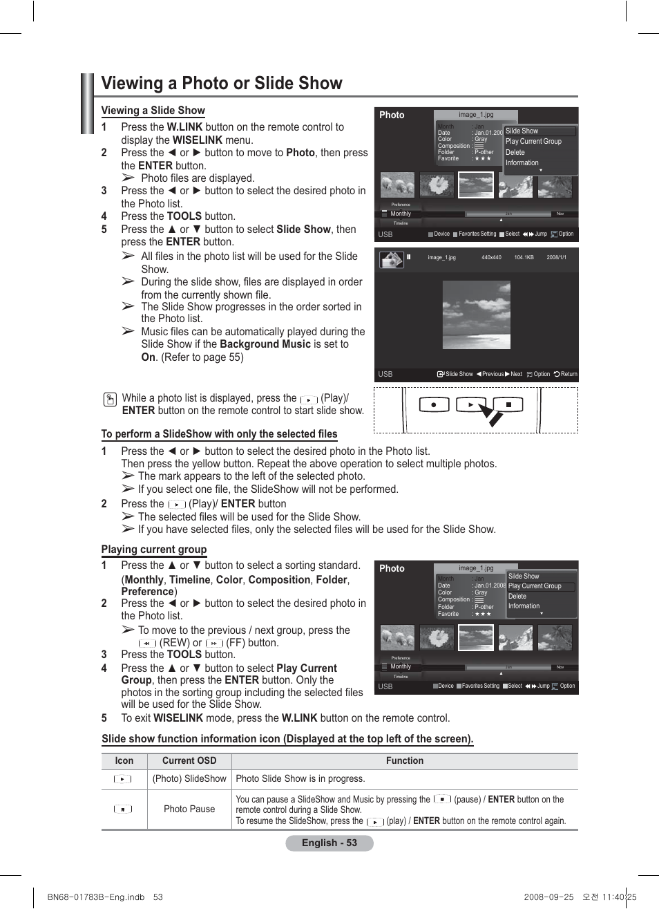 Viewing a photo or slide show | Samsung BN68-01783B-00 User Manual | Page 53 / 389