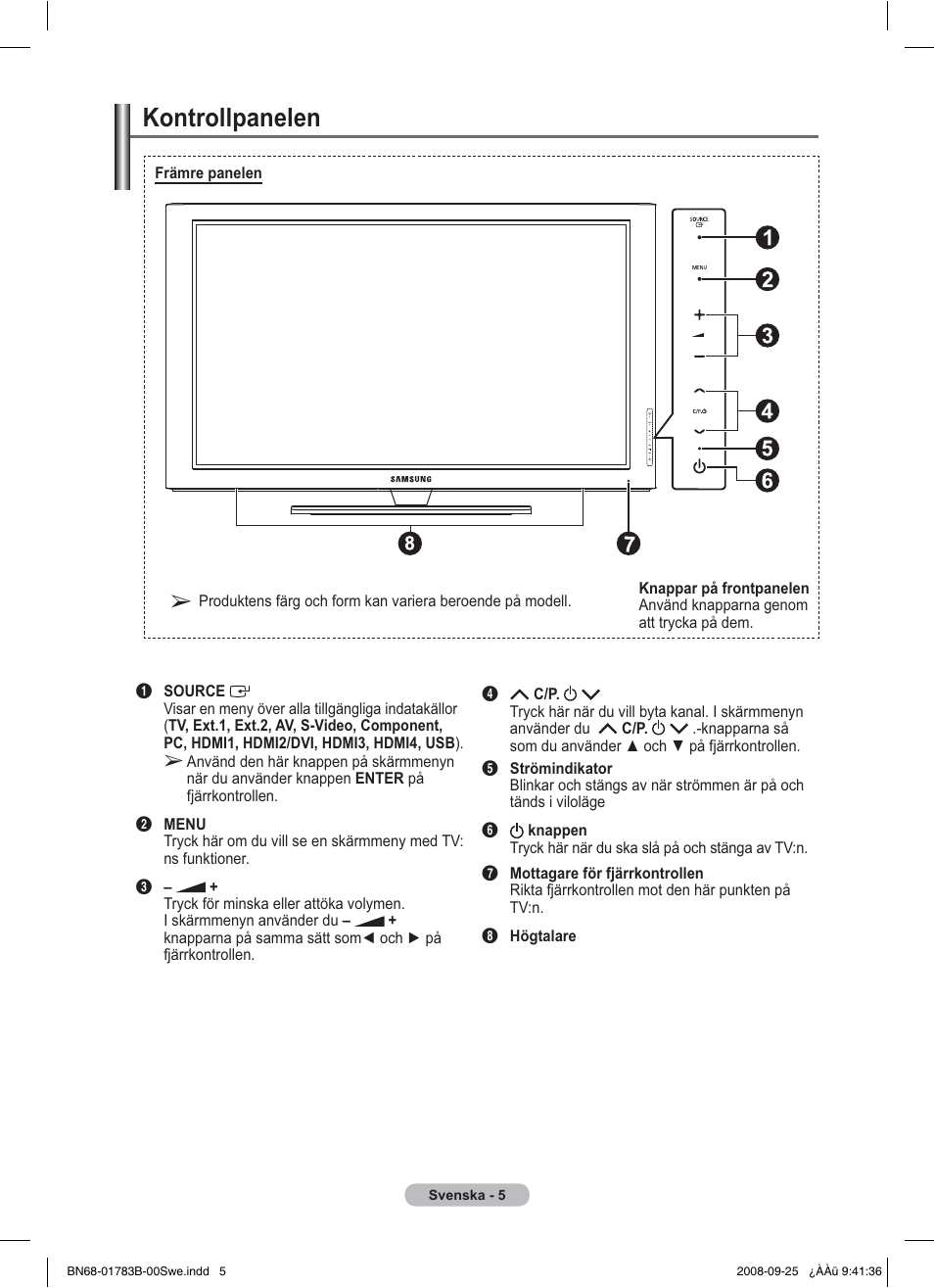 Kontrollpanelen | Samsung BN68-01783B-00 User Manual | Page 85 / 389