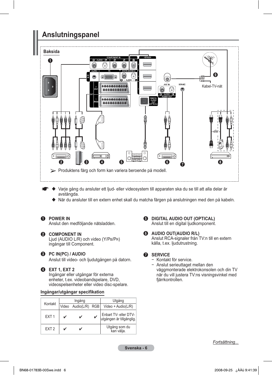 Anslutningspanel | Samsung BN68-01783B-00 User Manual | Page 86 / 389