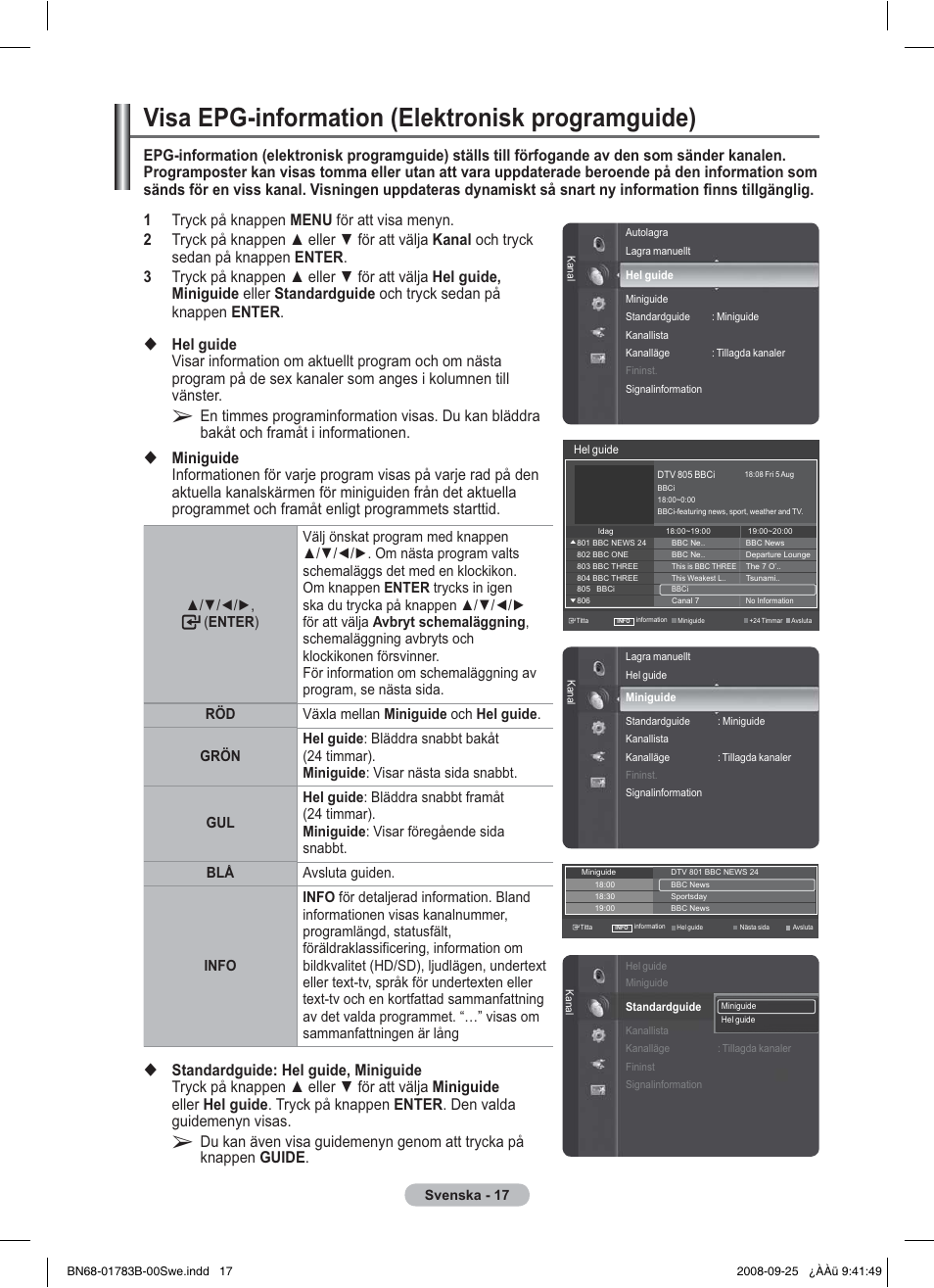 Visa epg-information (elektronisk programguide) | Samsung BN68-01783B-00 User Manual | Page 97 / 389