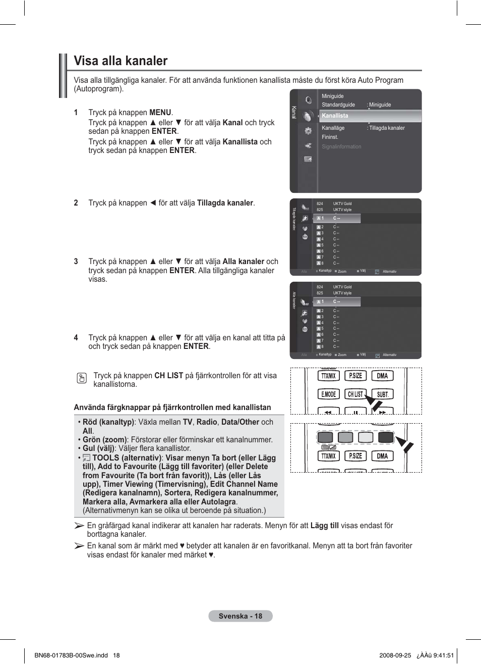 Visa alla kanaler | Samsung BN68-01783B-00 User Manual | Page 98 / 389