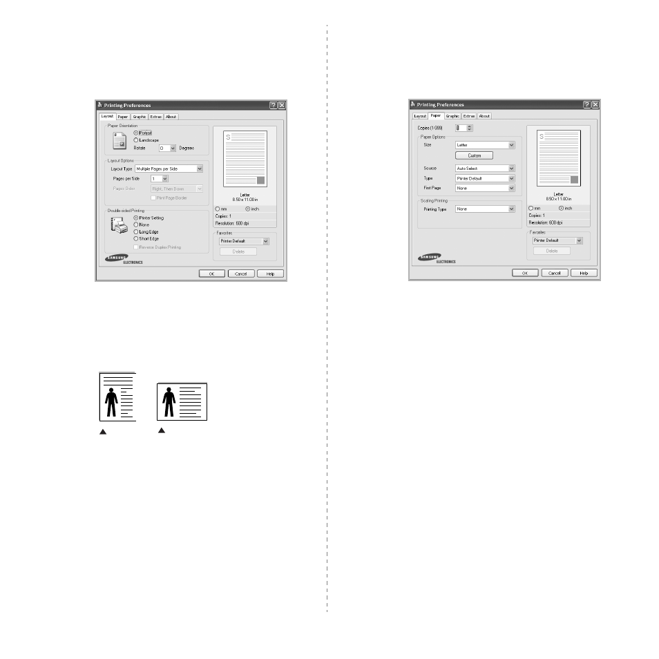 Layout tab, Paper tab, Layout tab paper tab | Layout tab - paper tab | Samsung SCX-4X26 User Manual | Page 108 / 139