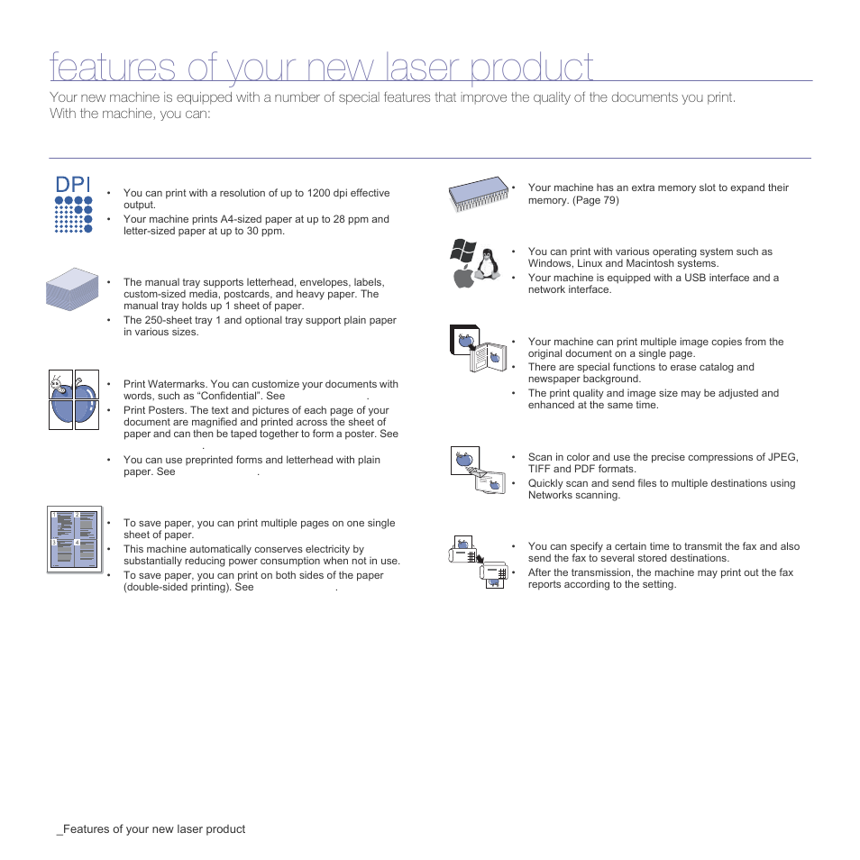 Features of your new laser product, Special features | Samsung SCX-4X26 User Manual | Page 2 / 139