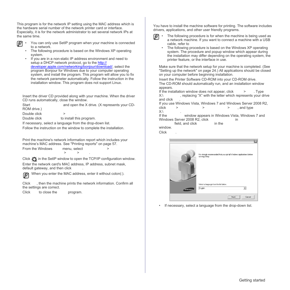 Using setip program, Installing the software | Samsung SCX-4X26 User Manual | Page 25 / 139