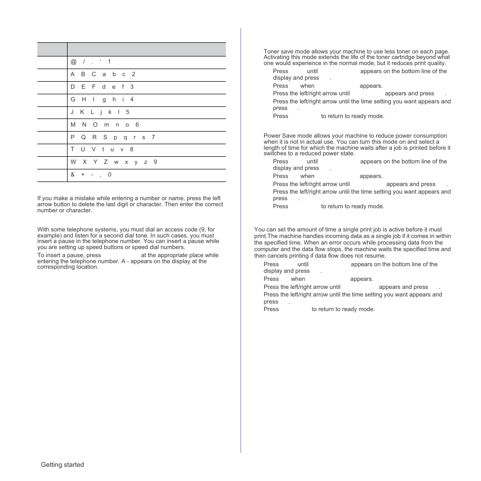 Using the save modes, Setting print job timeout, Ge 28 | Samsung SCX-4X26 User Manual | Page 28 / 139