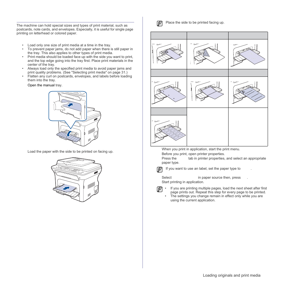 Printing on special print materials | Samsung SCX-4X26 User Manual | Page 35 / 139