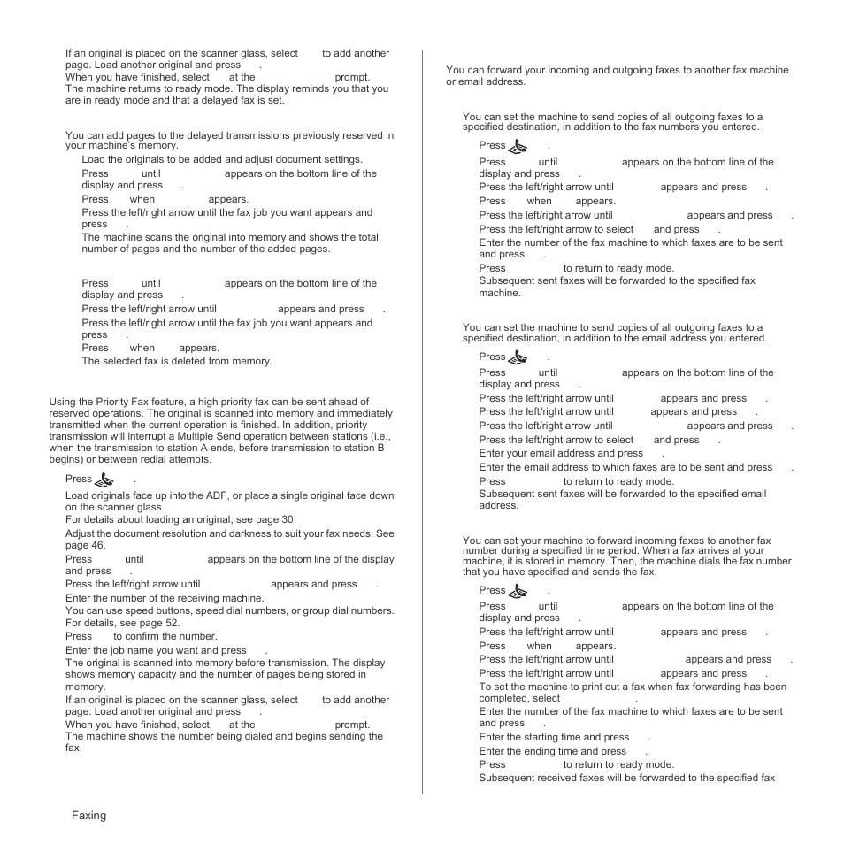 Sending a priority fax, Forwarding faxes | Samsung SCX-4X26 User Manual | Page 50 / 139