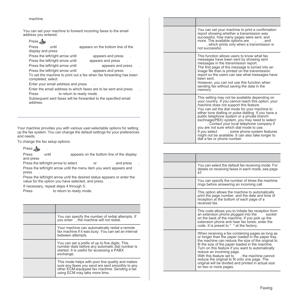 Fax setup, Changing the fax setup options, Ge 51 | Samsung SCX-4X26 User Manual | Page 51 / 139