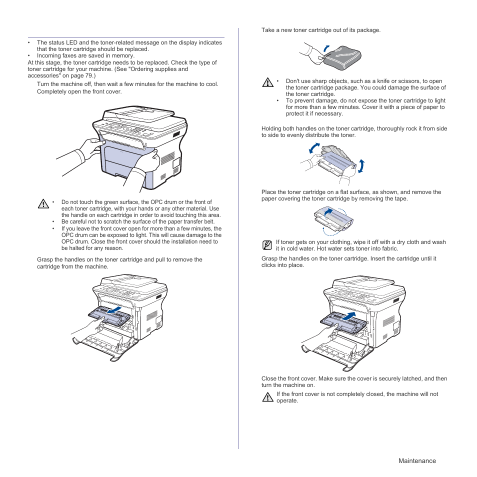 Replacing the toner cartridge, See "replacing | Samsung SCX-4X26 User Manual | Page 61 / 139