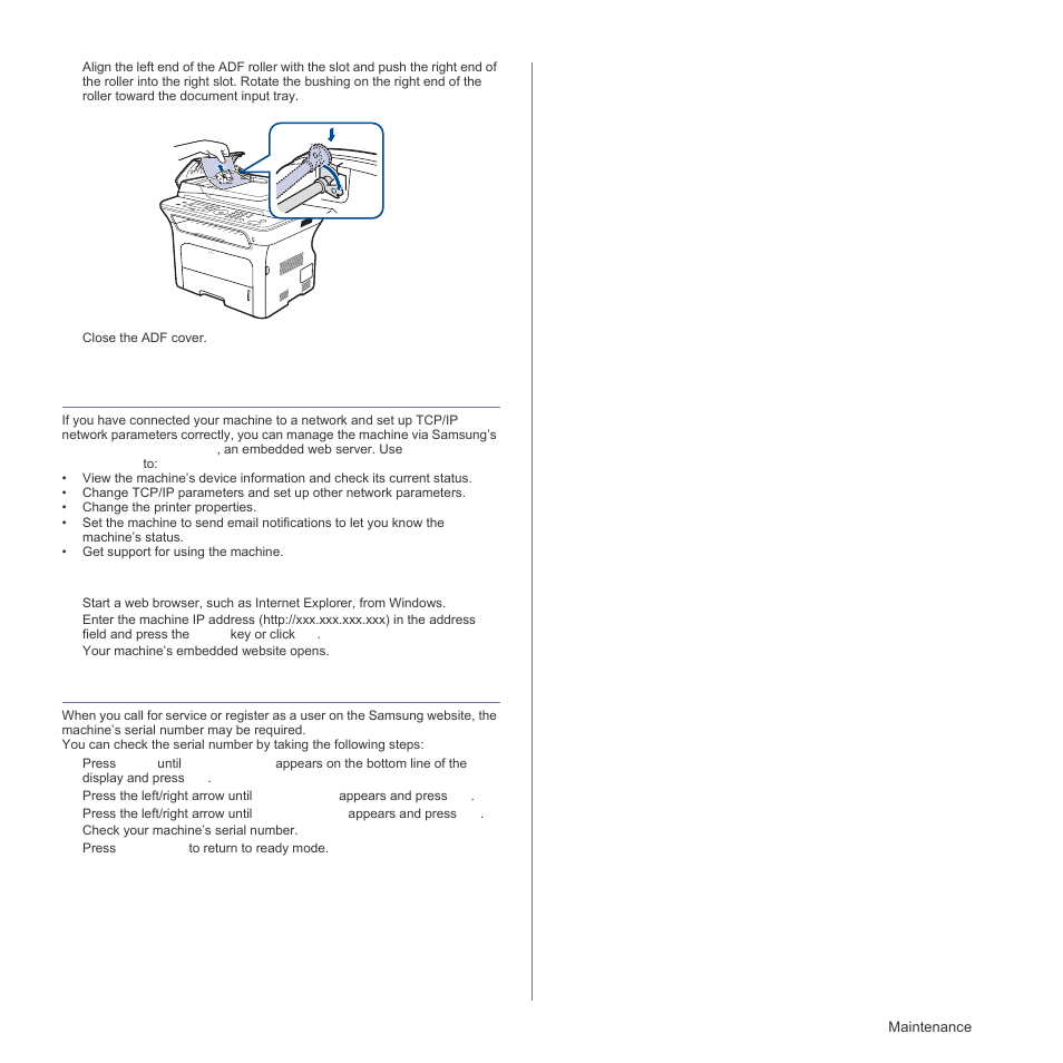 Managing your machine from the website, To access syncthru™ web service, Checking the machine’s serial number | To access sync | Samsung SCX-4X26 User Manual | Page 63 / 139