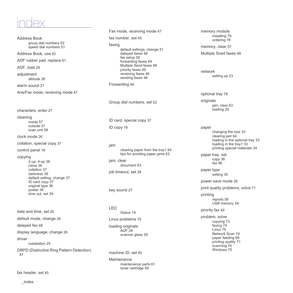 Index | Samsung SCX-4X26 User Manual | Page 88 / 139