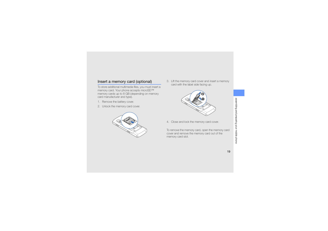 Insert a memory card (optional) | Samsung C5212 User Manual | Page 24 / 57
