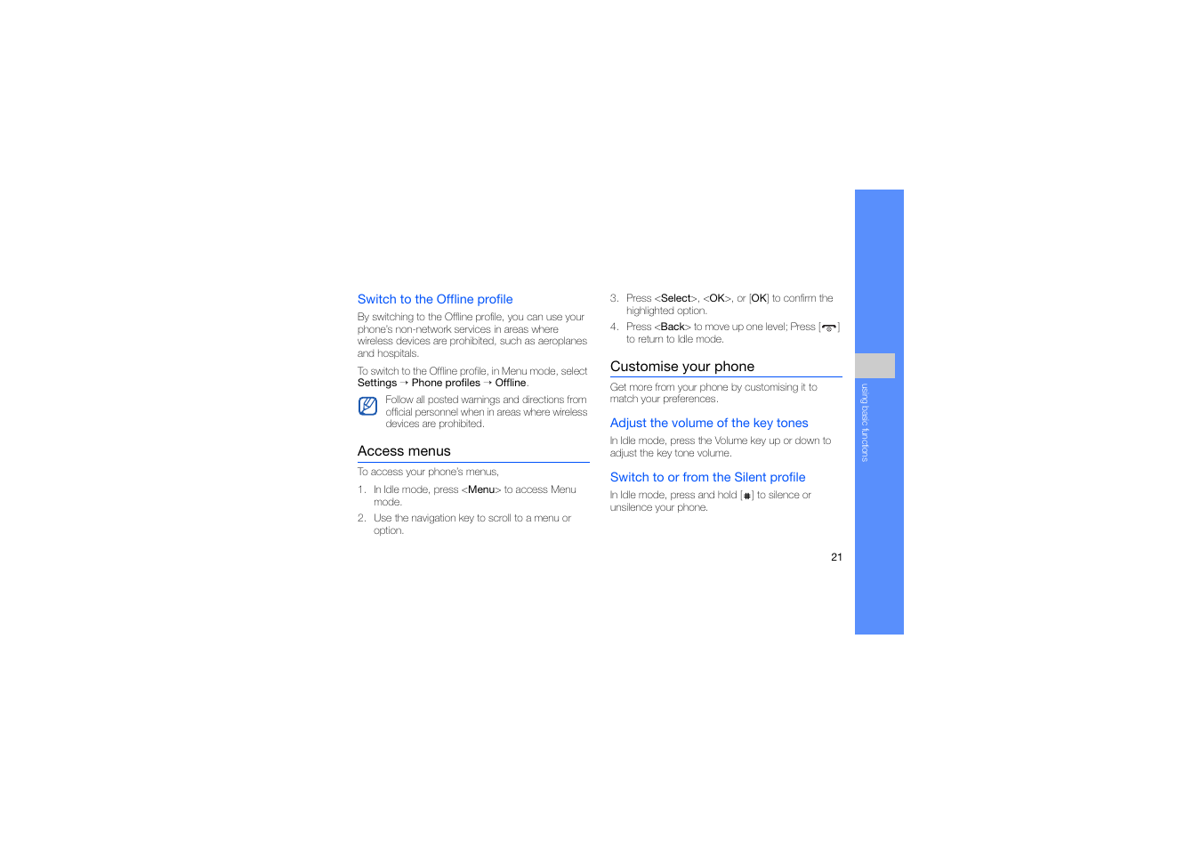 Access menus, Customise your phone, Access menus customise your phone | Samsung C5212 User Manual | Page 26 / 57