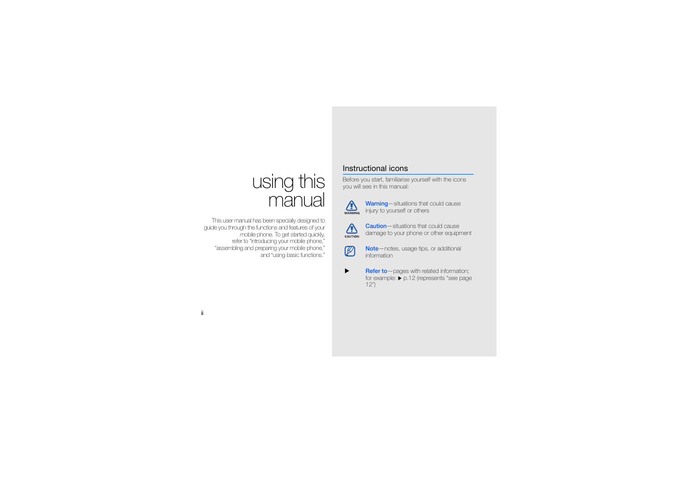 Using this manual | Samsung C5212 User Manual | Page 3 / 57
