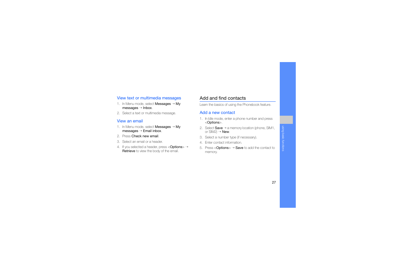 Add and find contacts | Samsung C5212 User Manual | Page 32 / 57