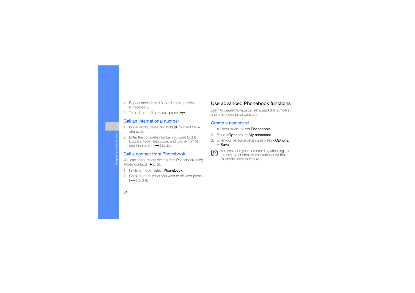 Use advanced phonebook functions | Samsung C5212 User Manual | Page 39 / 57