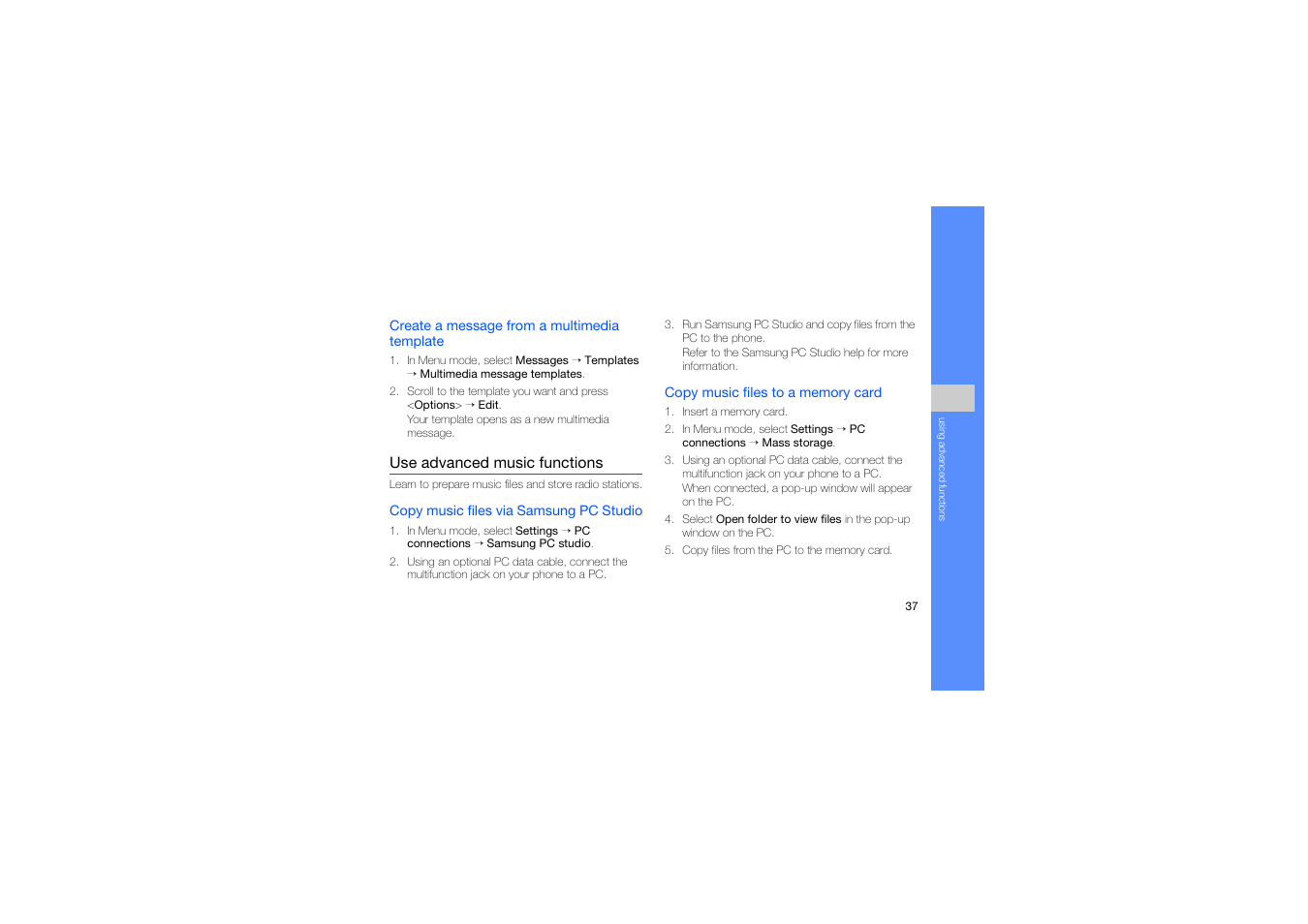 Use advanced music functions | Samsung C5212 User Manual | Page 42 / 57
