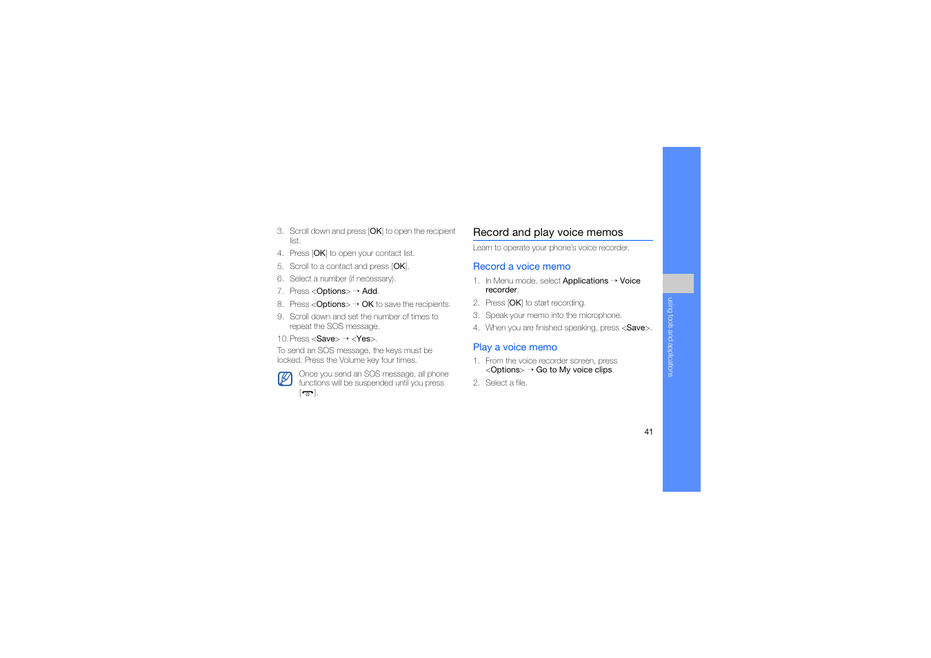 Record and play voice memos | Samsung C5212 User Manual | Page 46 / 57