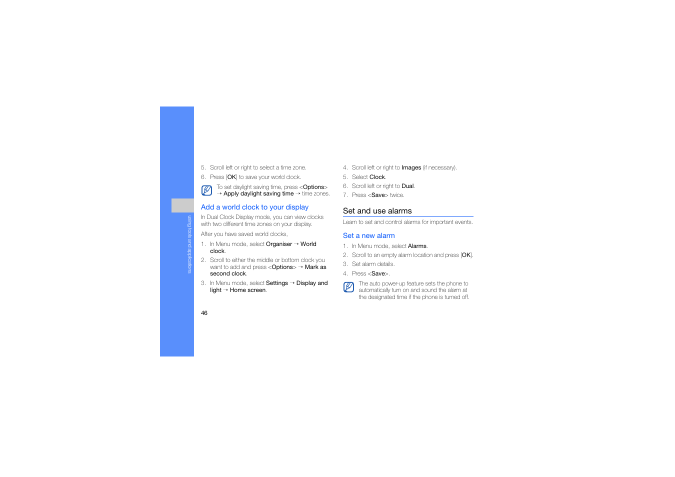 Set and use alarms | Samsung C5212 User Manual | Page 51 / 57