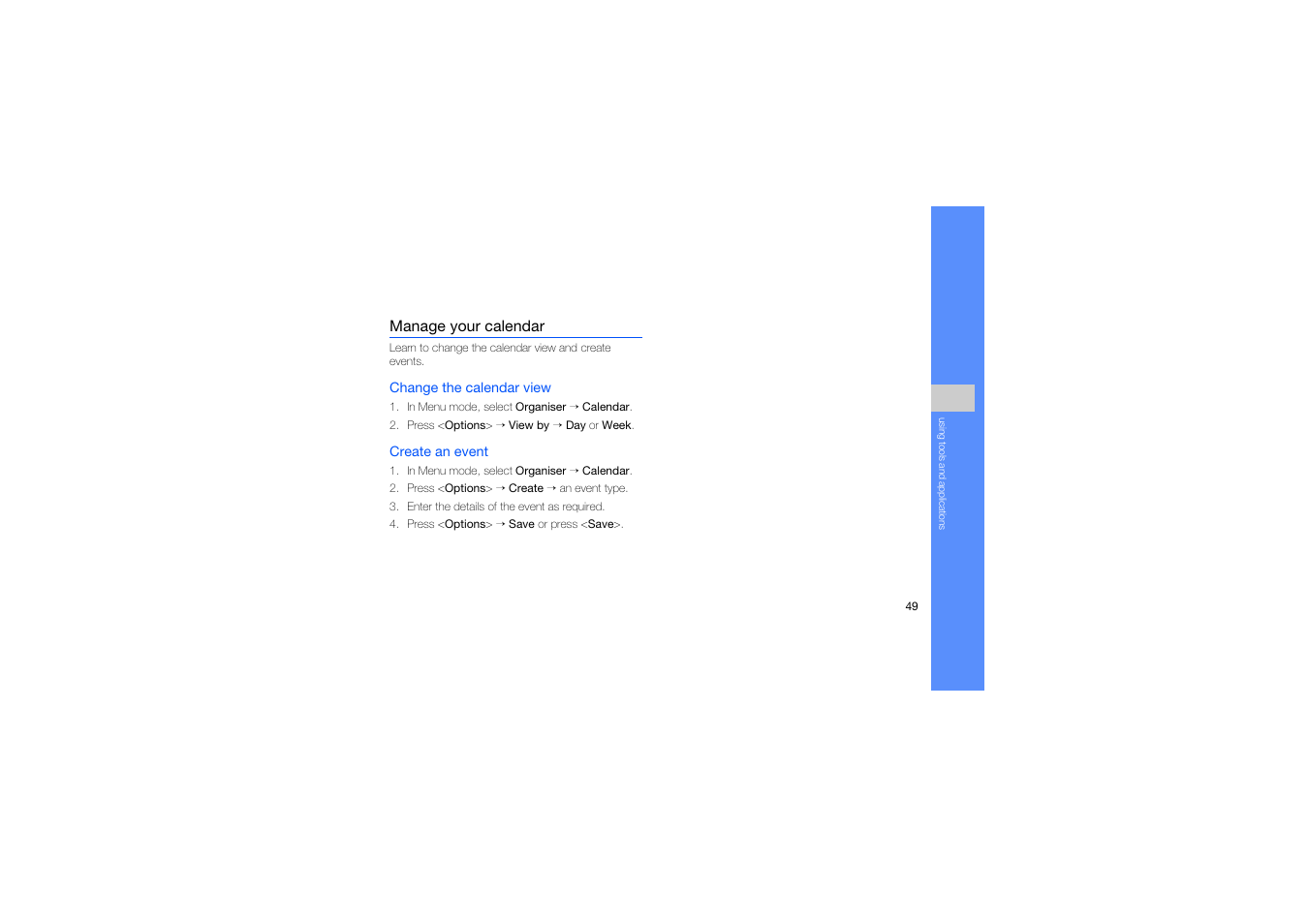 Manage your calendar | Samsung C5212 User Manual | Page 54 / 57