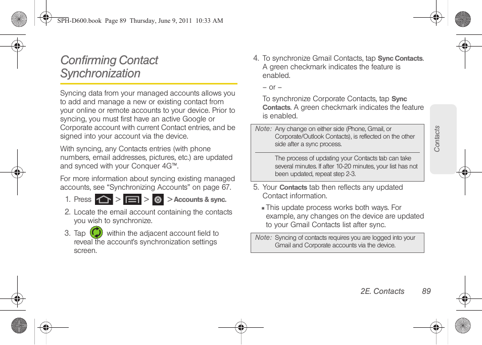 Confirming contact synchronization | Samsung D-44867 User Manual | Page 103 / 250