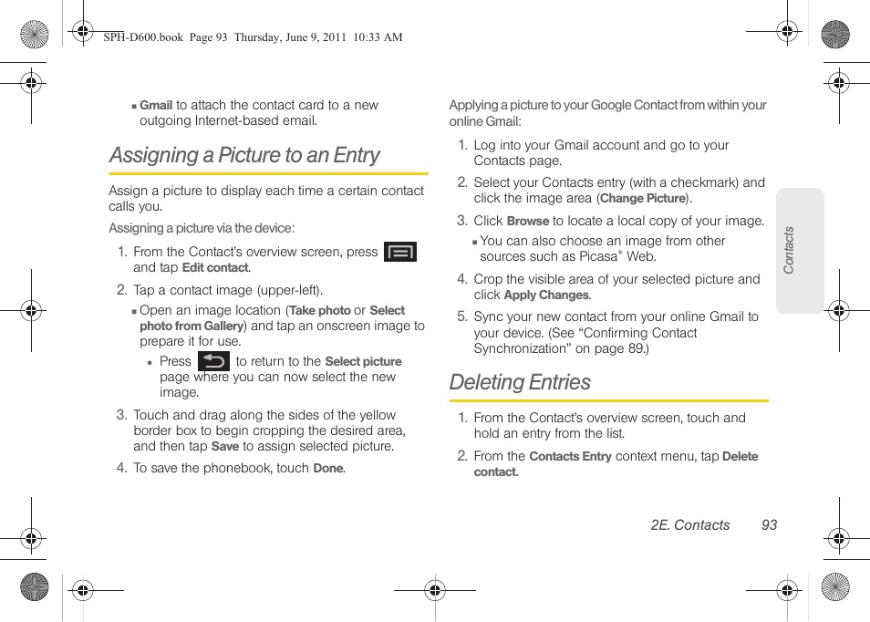 Assigning a picture to an entry, Deleting entries | Samsung D-44867 User Manual | Page 107 / 250
