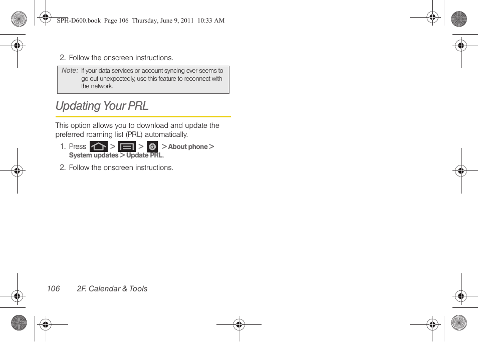 Updating your prl | Samsung D-44867 User Manual | Page 120 / 250