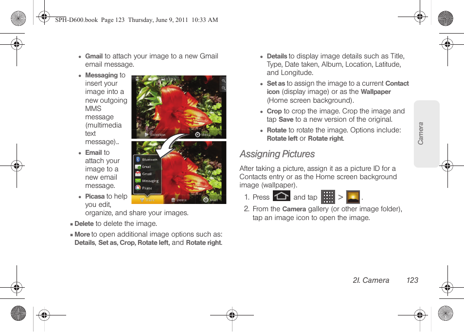 Assigning pictures | Samsung D-44867 User Manual | Page 137 / 250