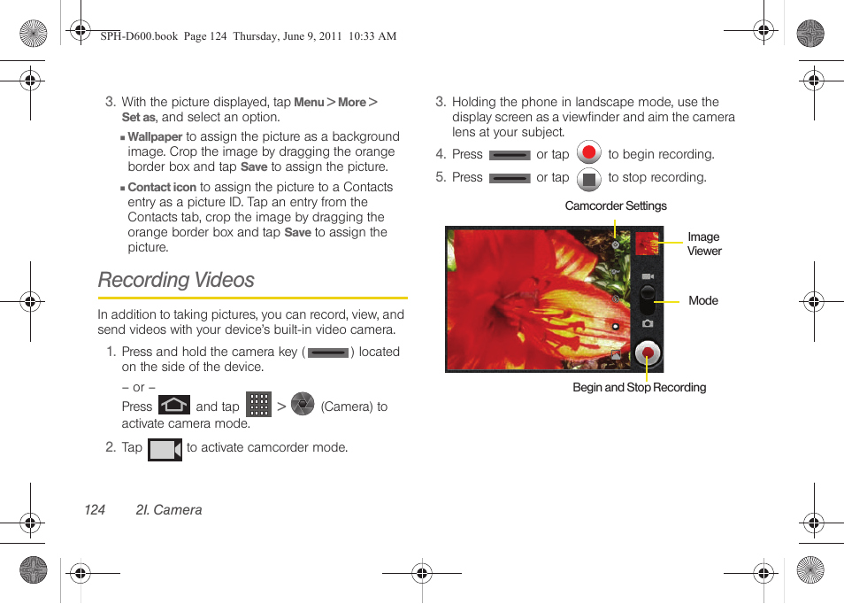 Recording videos | Samsung D-44867 User Manual | Page 138 / 250