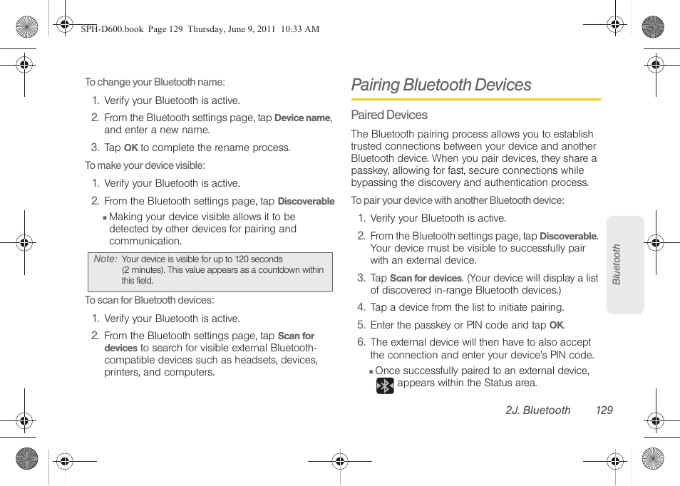 Pairing bluetooth devices | Samsung D-44867 User Manual | Page 143 / 250