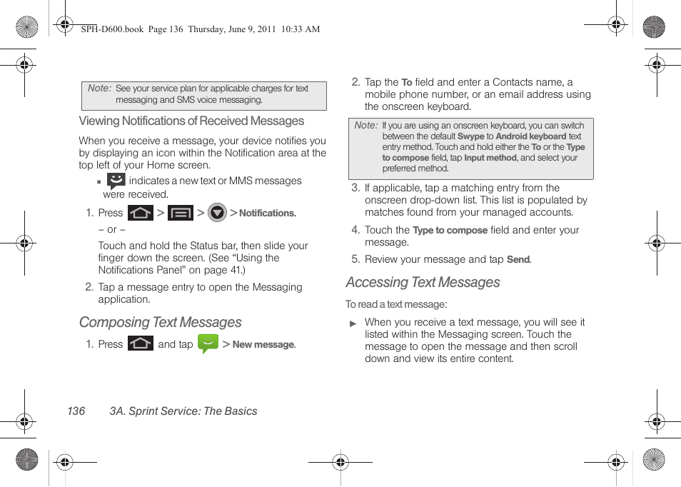 Composing text messages, Accessing text messages | Samsung D-44867 User Manual | Page 150 / 250