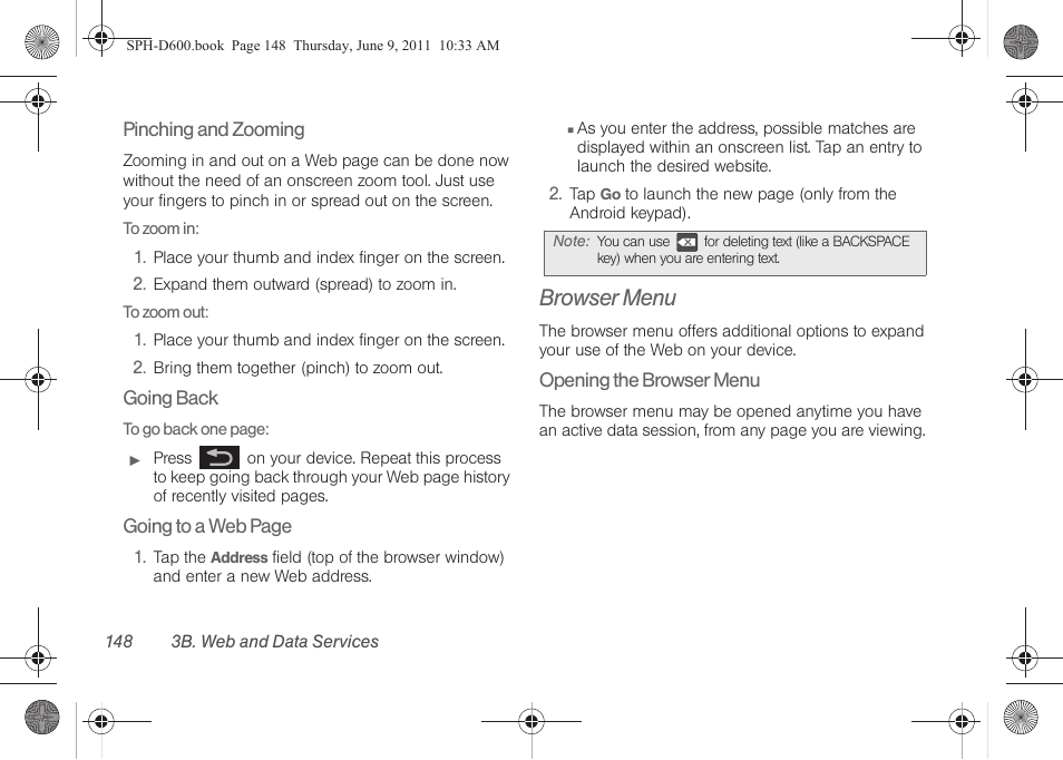 Browser menu | Samsung D-44867 User Manual | Page 162 / 250