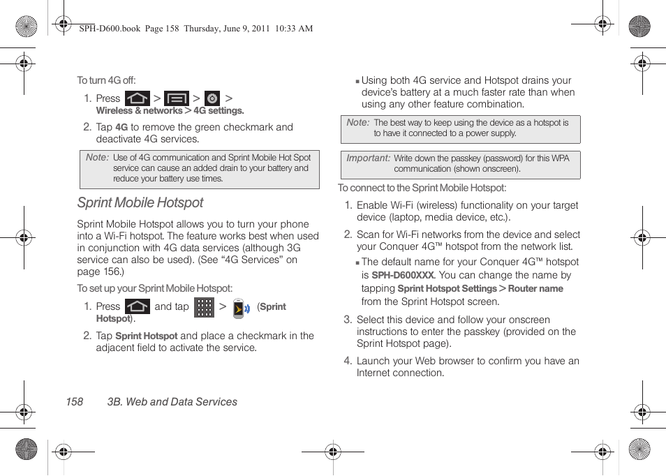 Sprint mobile hotspot | Samsung D-44867 User Manual | Page 172 / 250