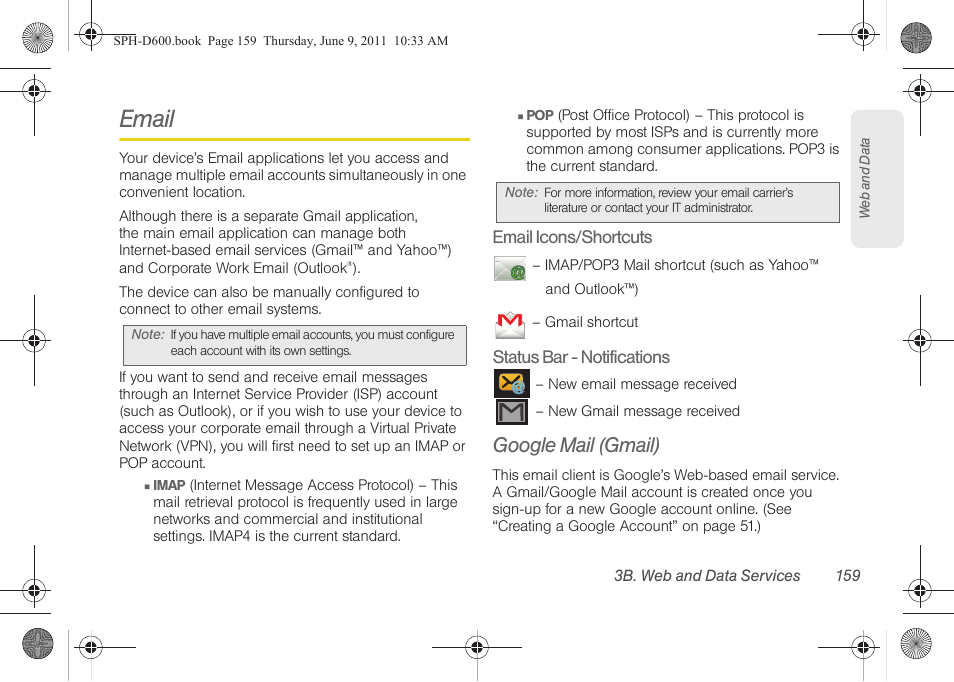 Email, Google mail (gmail) | Samsung D-44867 User Manual | Page 173 / 250