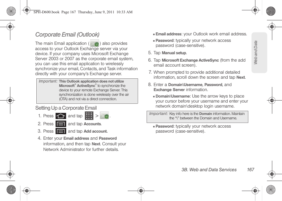 Corporate email (outlook) | Samsung D-44867 User Manual | Page 181 / 250