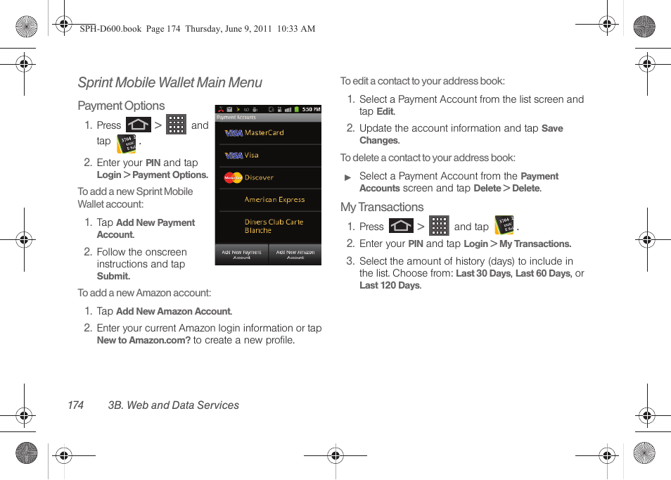 Sprint mobile wallet main menu | Samsung D-44867 User Manual | Page 188 / 250